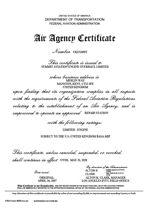 FAA Certificate 2024